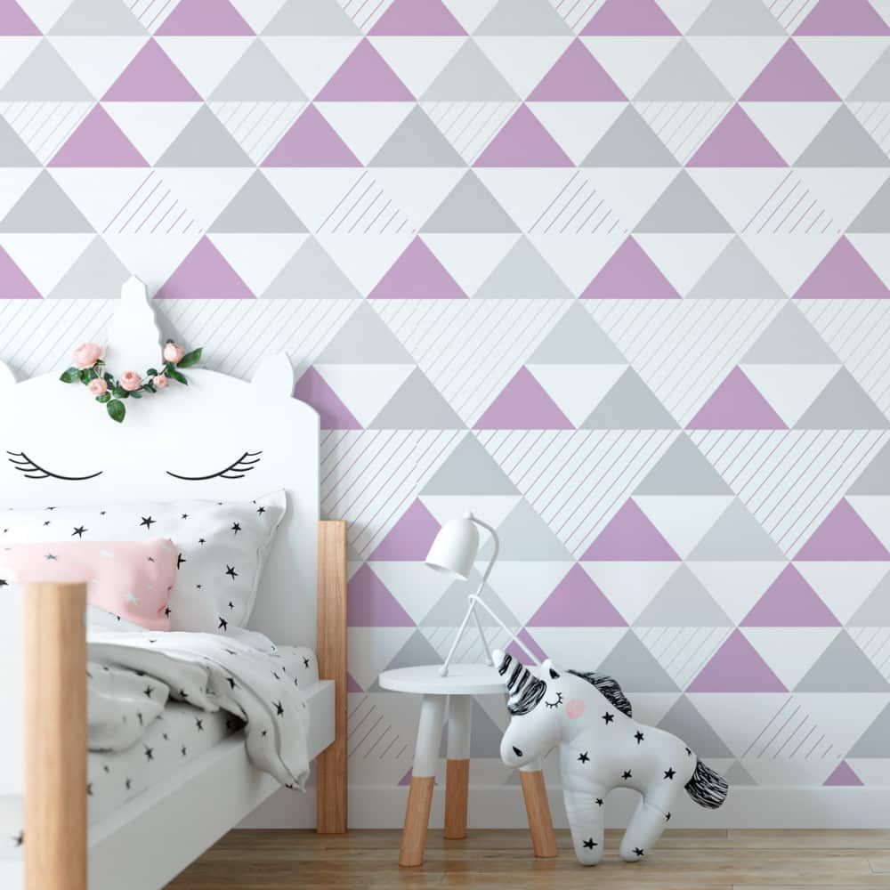 papel de parede com formatos geometricos para quarto infantil