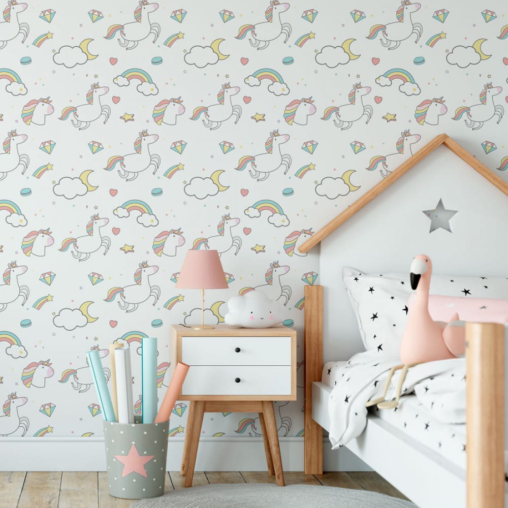 papel de parede infantil feminino unicornio