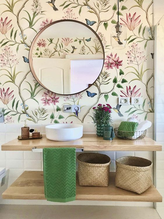 lavabo com estampa floral