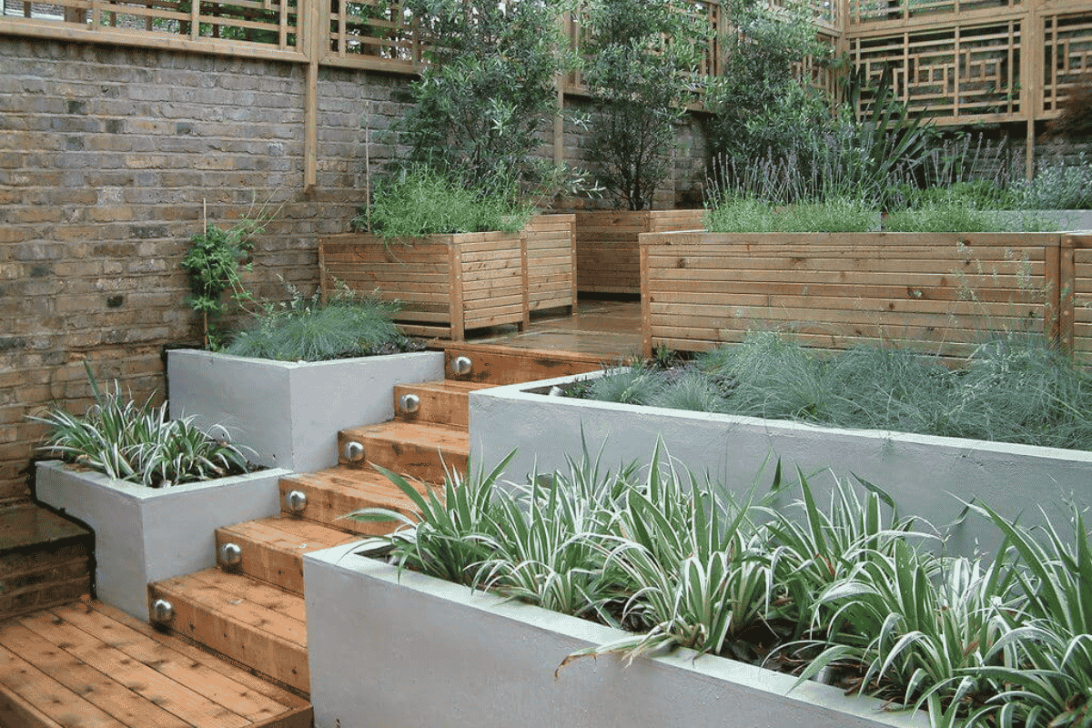 decoração jardim com madeira