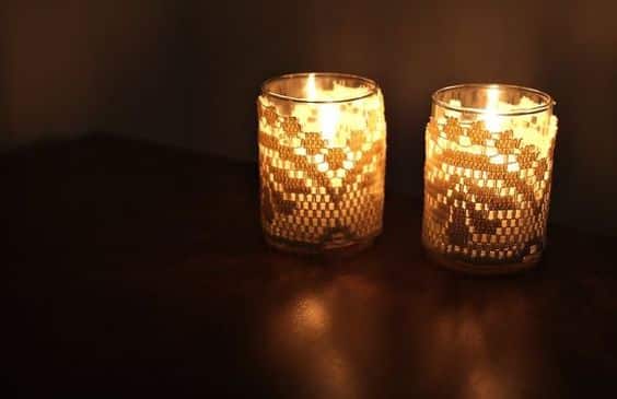 vela decorada em renda
