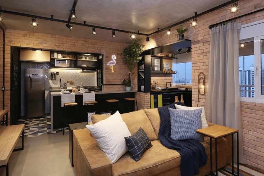 decoração com luminária de trilho