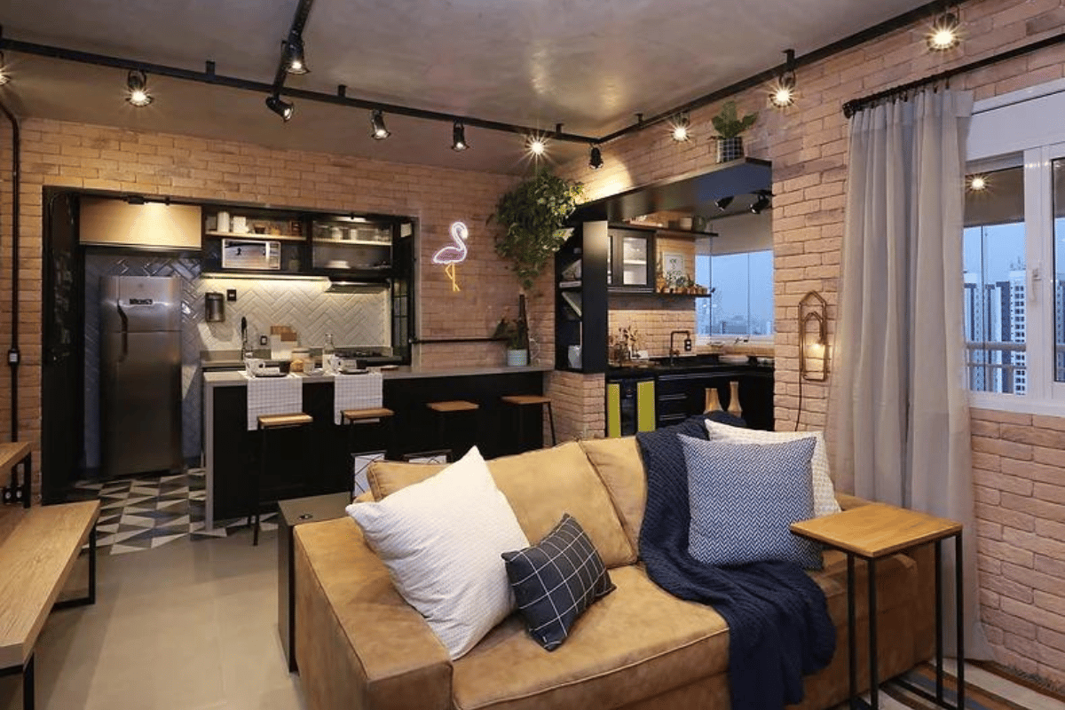 decoração com luminária de trilho