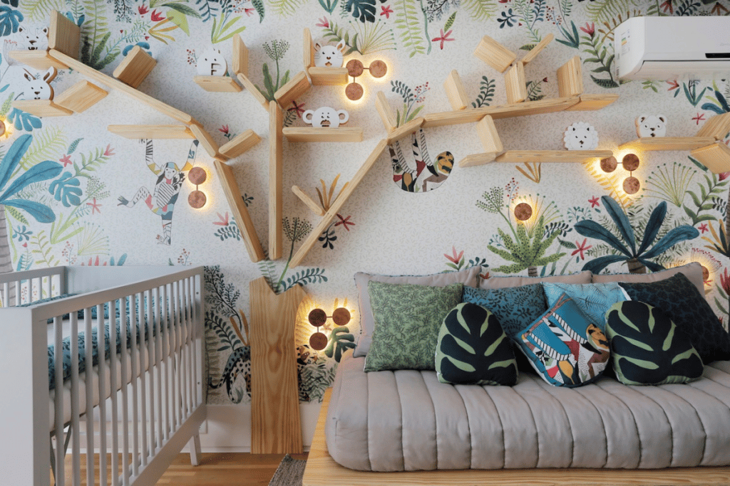 tema florestal em quarto de bebê