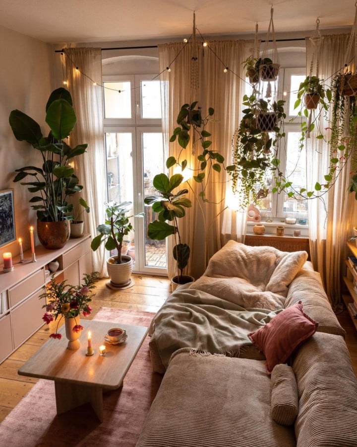 sala aconchegante com plantas