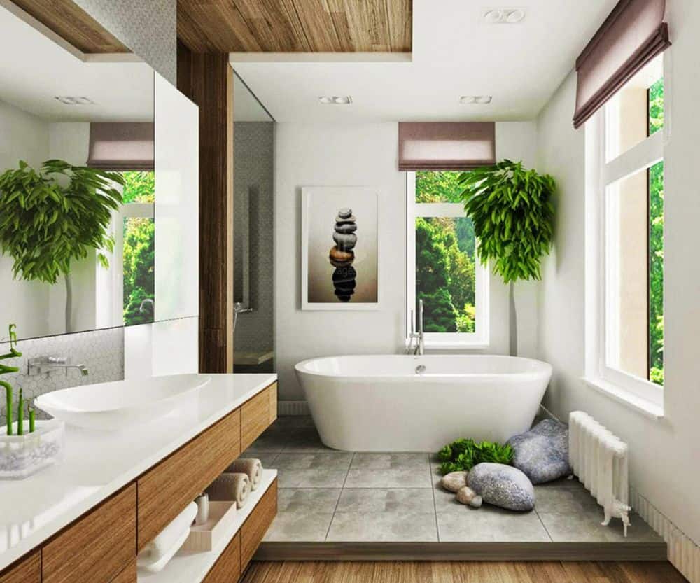 banheiro relaxante com plantas