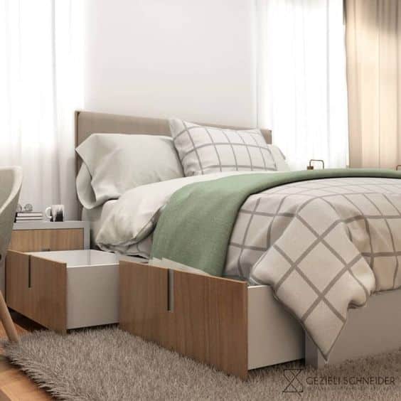 cama com espaço de armazenamento
