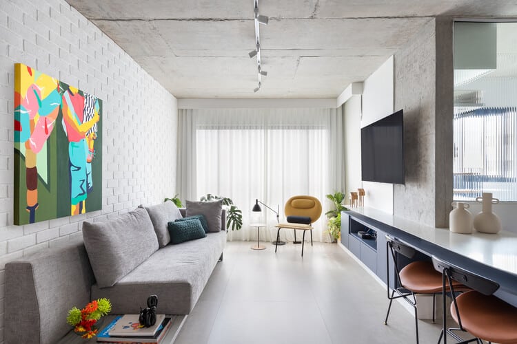 sala integrada com a cozinha