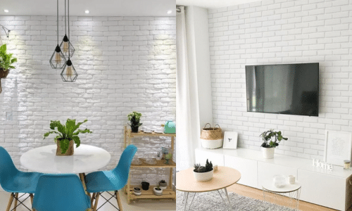 Tijolinho branco na parede da sala