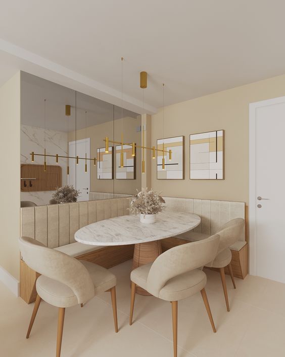 ideia estilosa e elegante para sala de jantar pequena