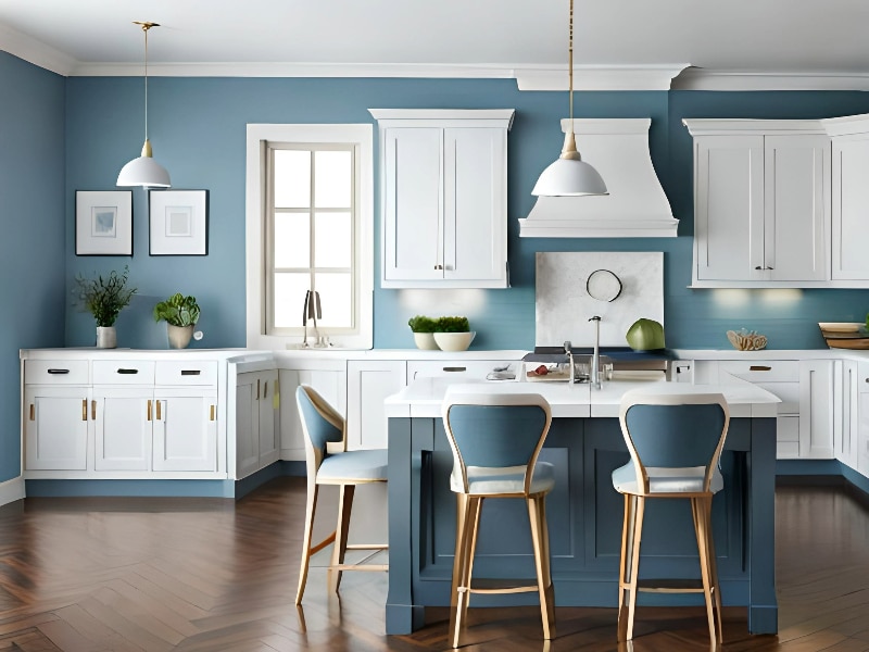cozinha com parede azul