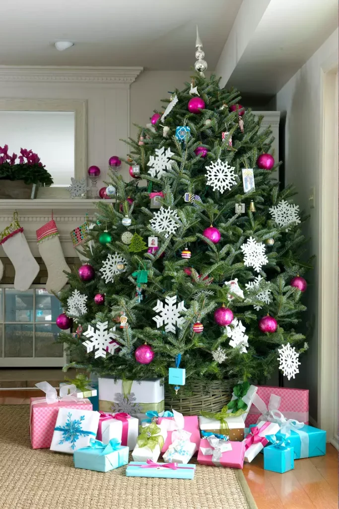 decoracao rosa na arvore de natal