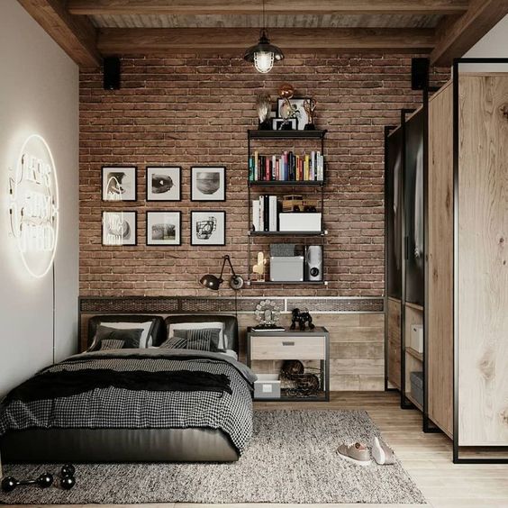 quarto decorado estilo industrial