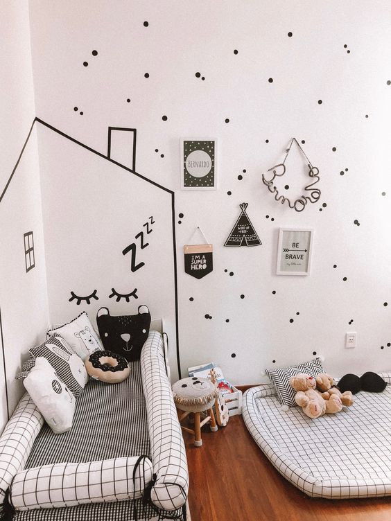 decoracao com fita isolante no quarto infantil