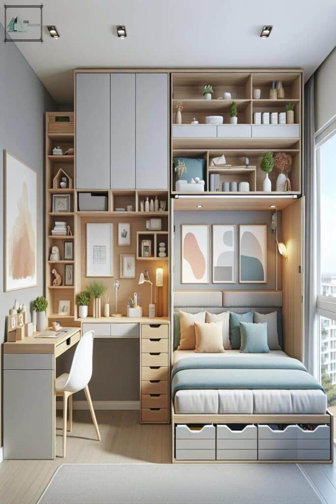 ideia de movel multifuncional para quarto pequeno