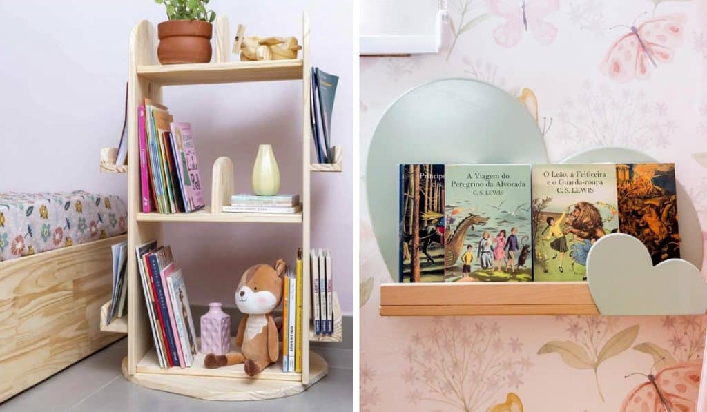Livreiro e prateleira para quarto infantil
