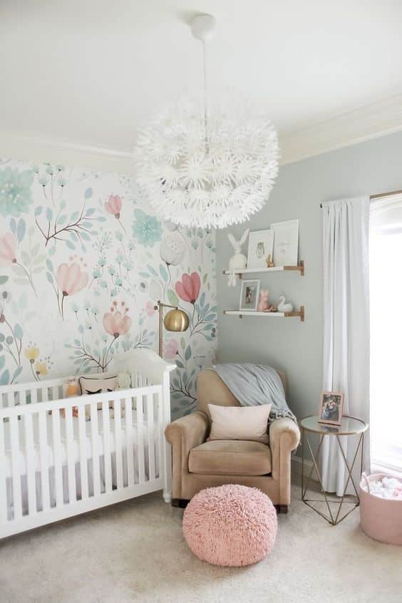 papel de parede floral para quarto de bebe