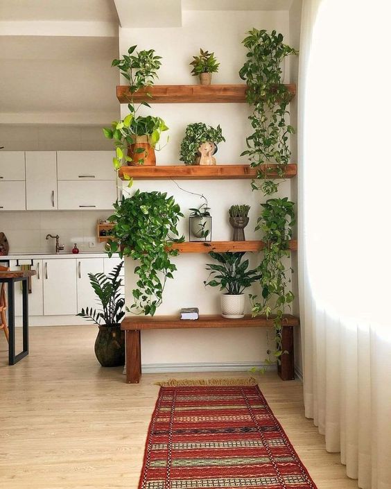 plantas e madeira na decoracao de interiores