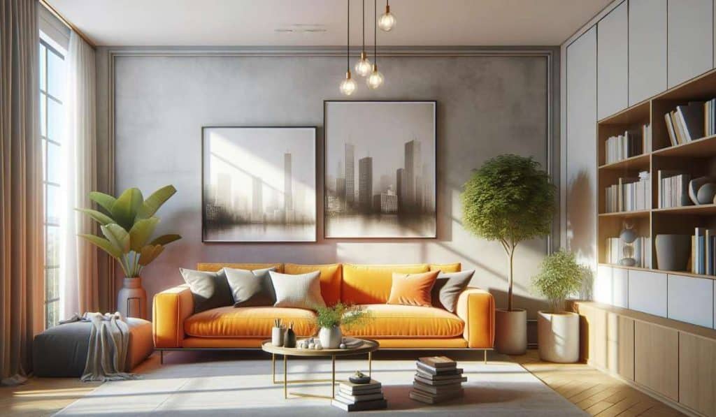 sala com sofa laranja