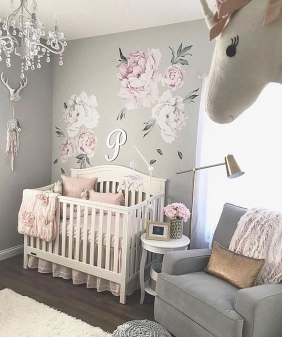 decoracao quarto de menina cinza e rosa