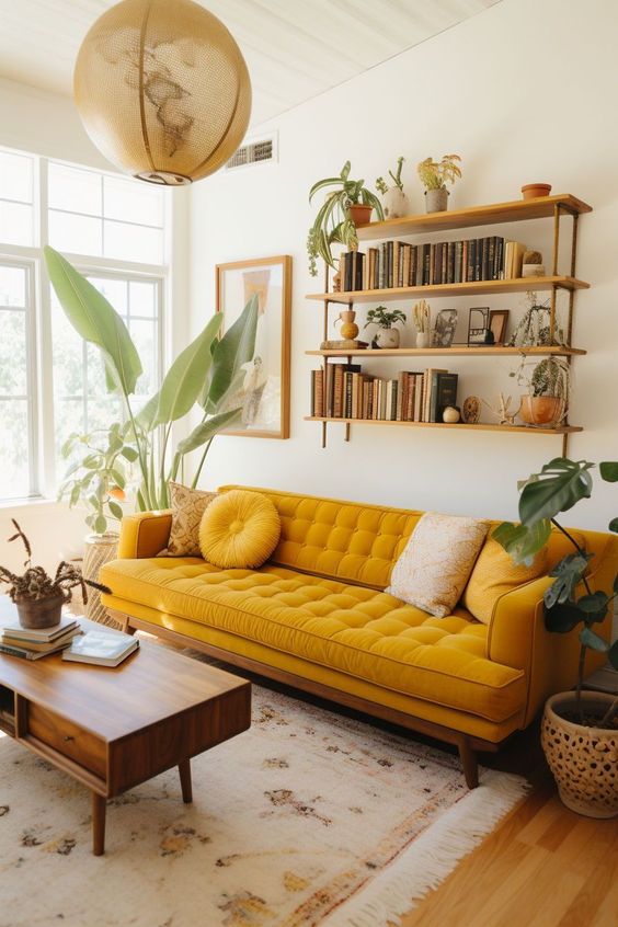 sala com sofa amarelo