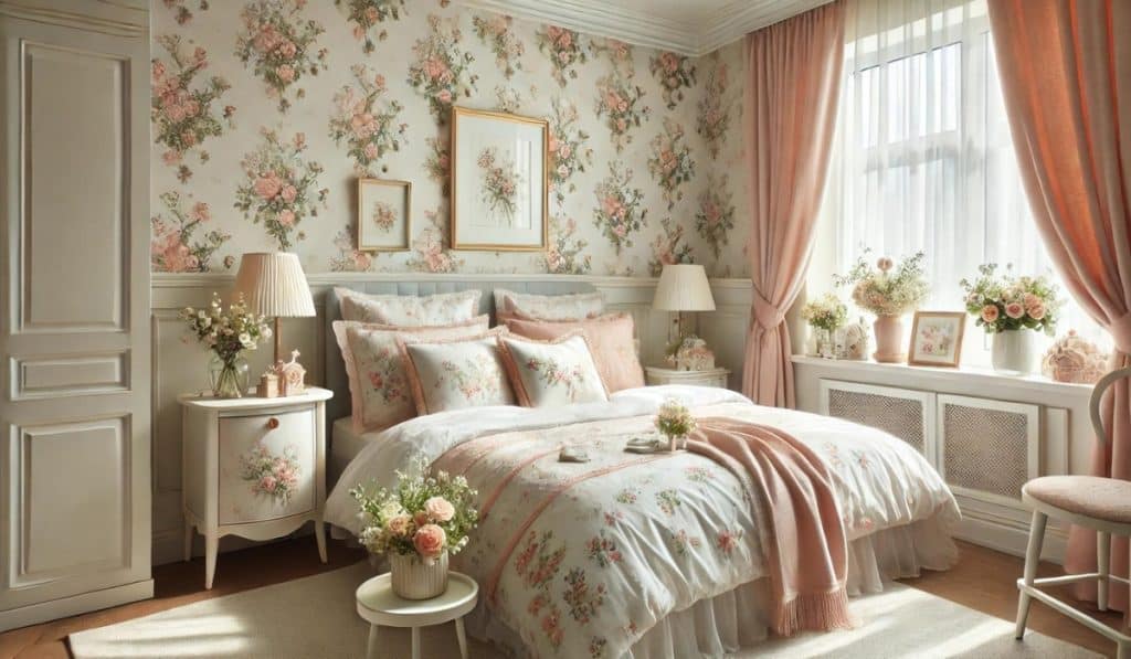 Decoração floral e delicada para o quarto